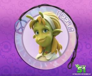 Puzzle Neera είναι το τυπικό κορίτσι, έξυπνο, όμορφο πράσινο δέρμα με ορισμένες ελκυστικές κεραίες στο μέτωπό του